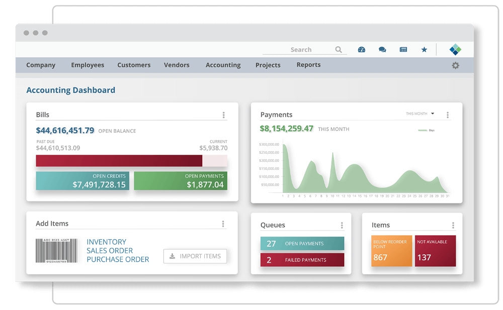 striven product shot of accounting dashboard showing graphs of payments and bills