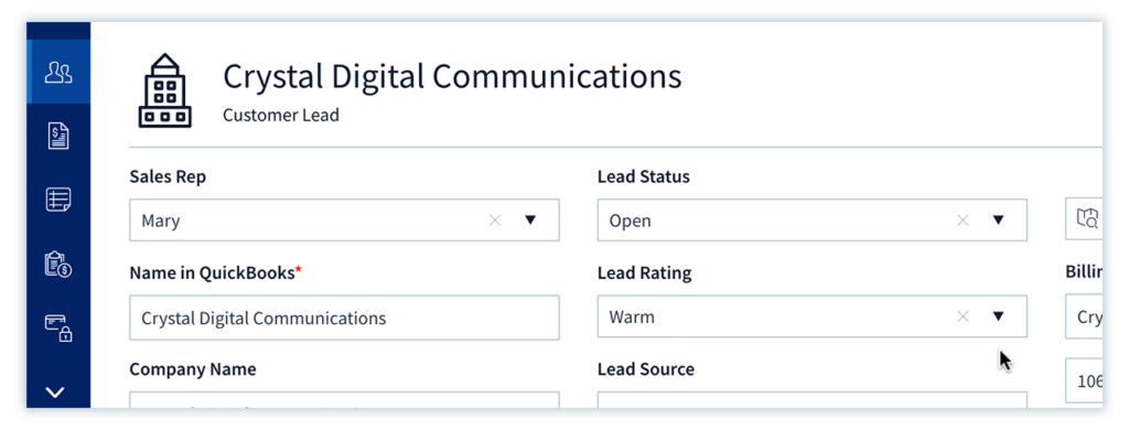 Contact screen in Method showing Lead Status and Lead Rating.