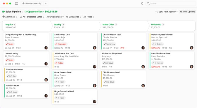 Screenshot of Daylite by Marketcircle dashboard.