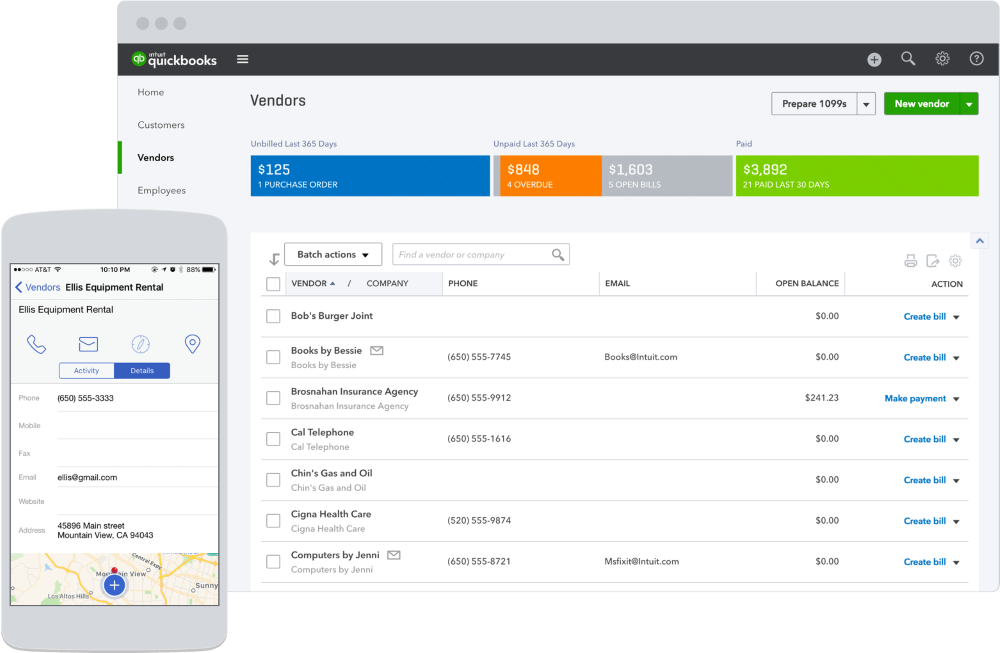 Purchase Orders shown in a list form in QuickBooks Time app