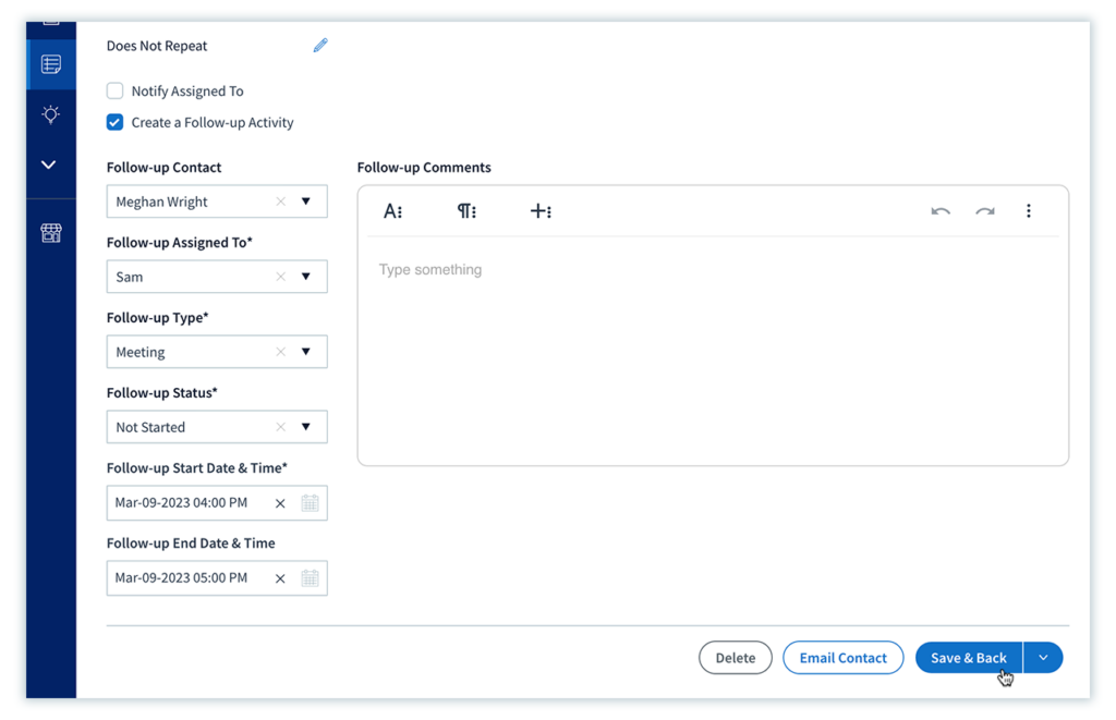 Creating a follow-up activity in Method:CRM.