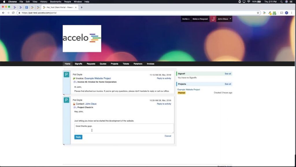 Product shot example of an Accelo portal.