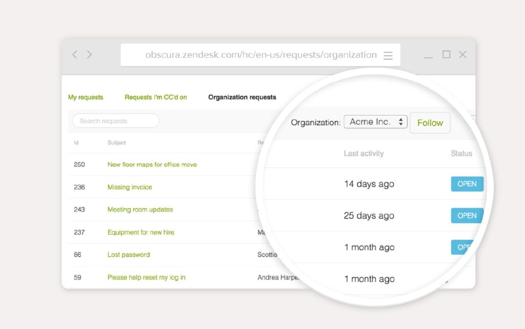 Product shot of a Zendesk customer portal.