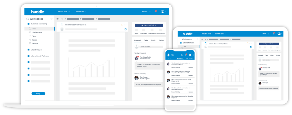 Screenshot of a Huddle customer portal on different devices