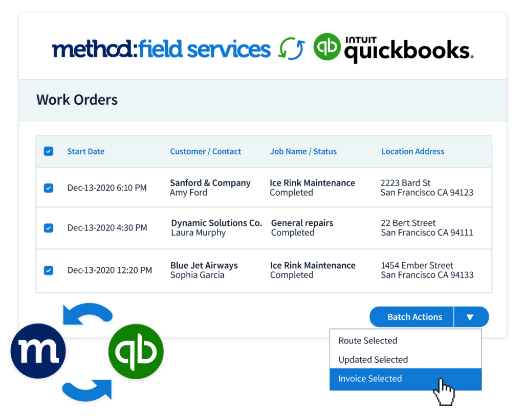 Method:Field Services screen showing a list of work orders.