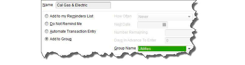 Choosing a group name for a memorized transaction in QBDT