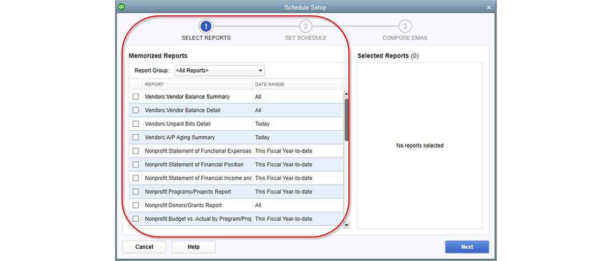 Select Reports in QBDT