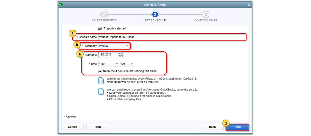 Set schedule for a report in QuickBooks Desktop