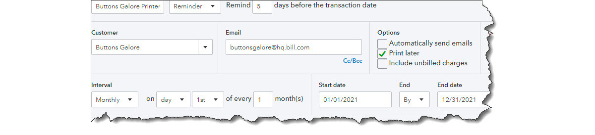 Setting up recurring transaction in QBO