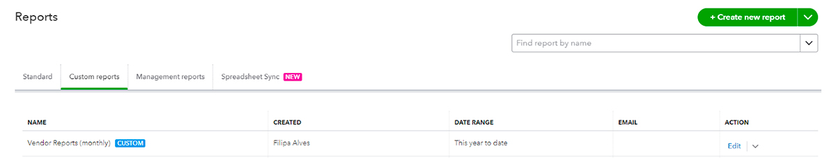 Editing a report in QuickBooks Online
