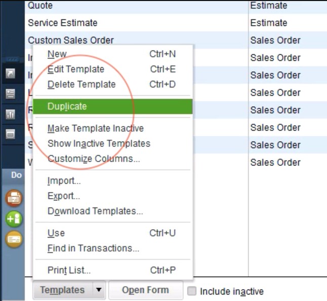 Dropdown menu showing 'Duplicate' option highlighted in green.