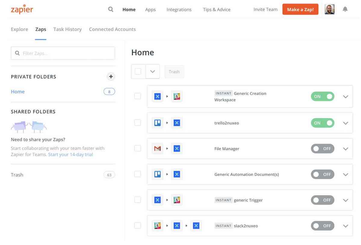 Screenshot of Zapier