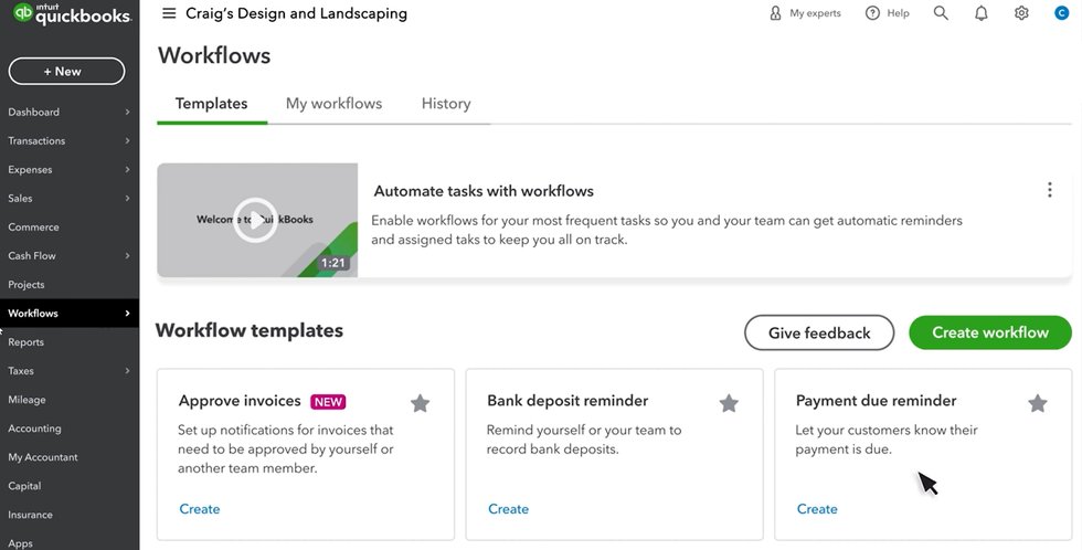 Templates tab in QBOA Workflows