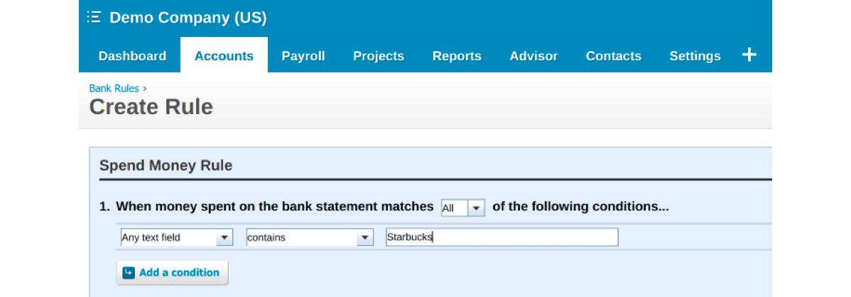 Bank rules created in Xero