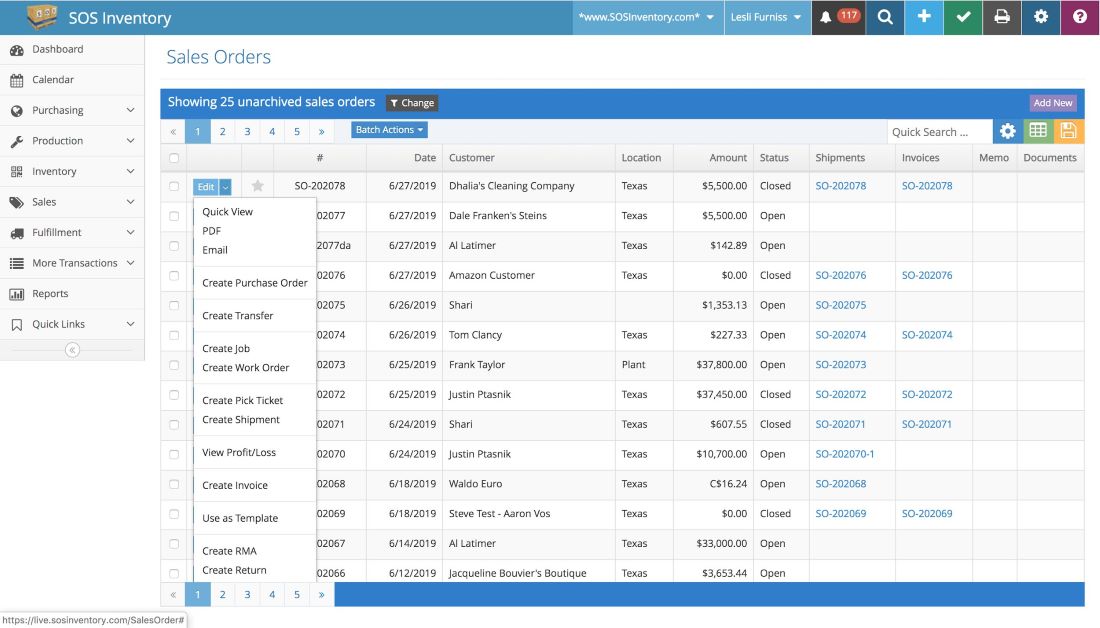 Product shot of a SOS Inventory dashboard