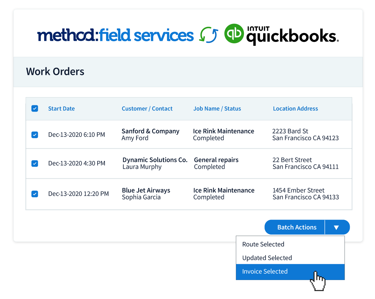 Method:Field Services screen showing a list of work orders.