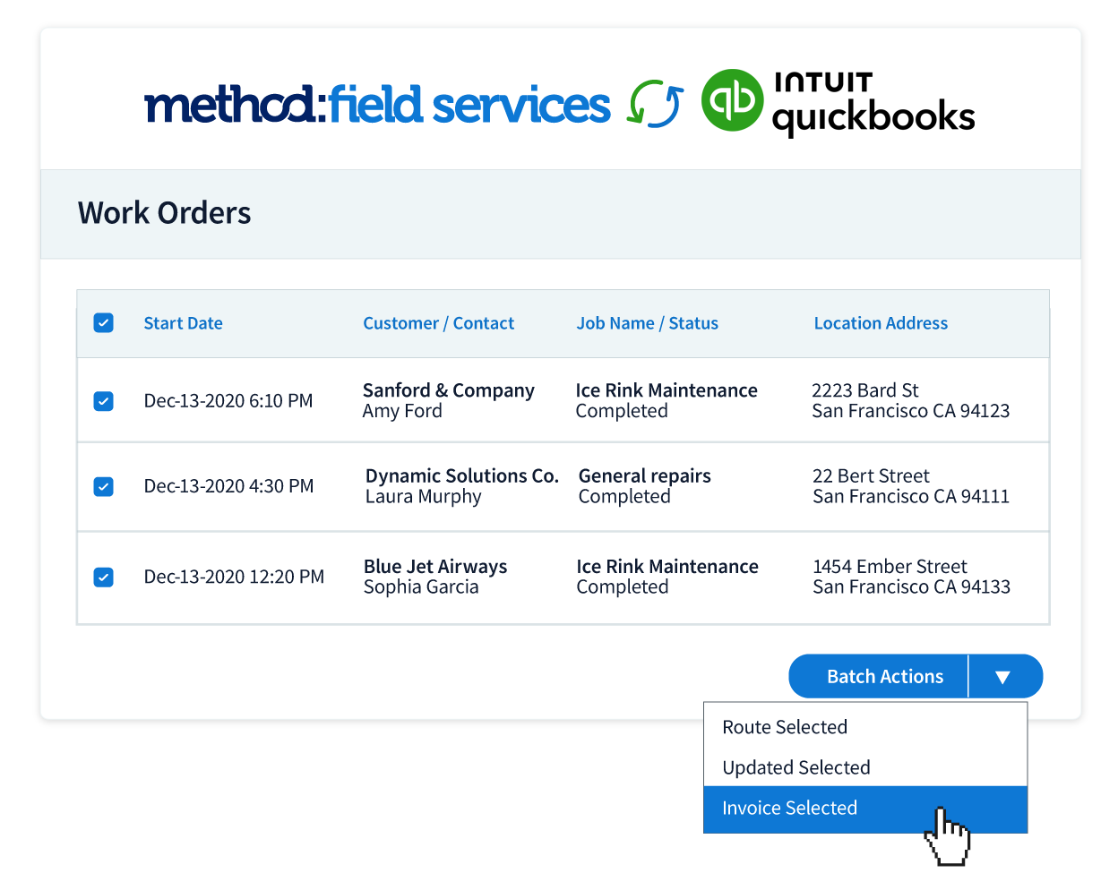 Method:Field Services screen showing a list of work orders.