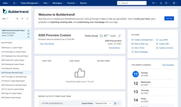 Screenshot of the Buildertrend dashboard