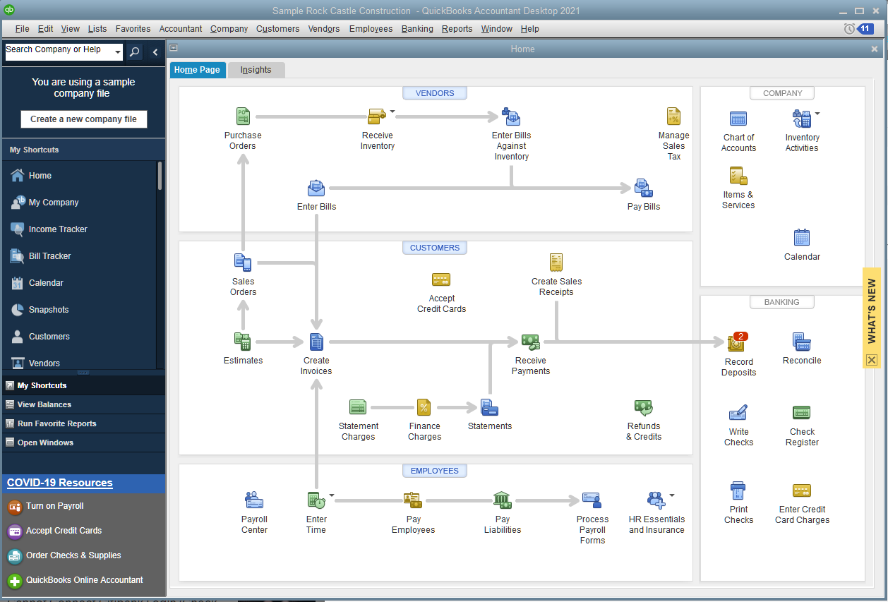 A screenshot of QuickBooks Desktop on the My Shortcuts tab