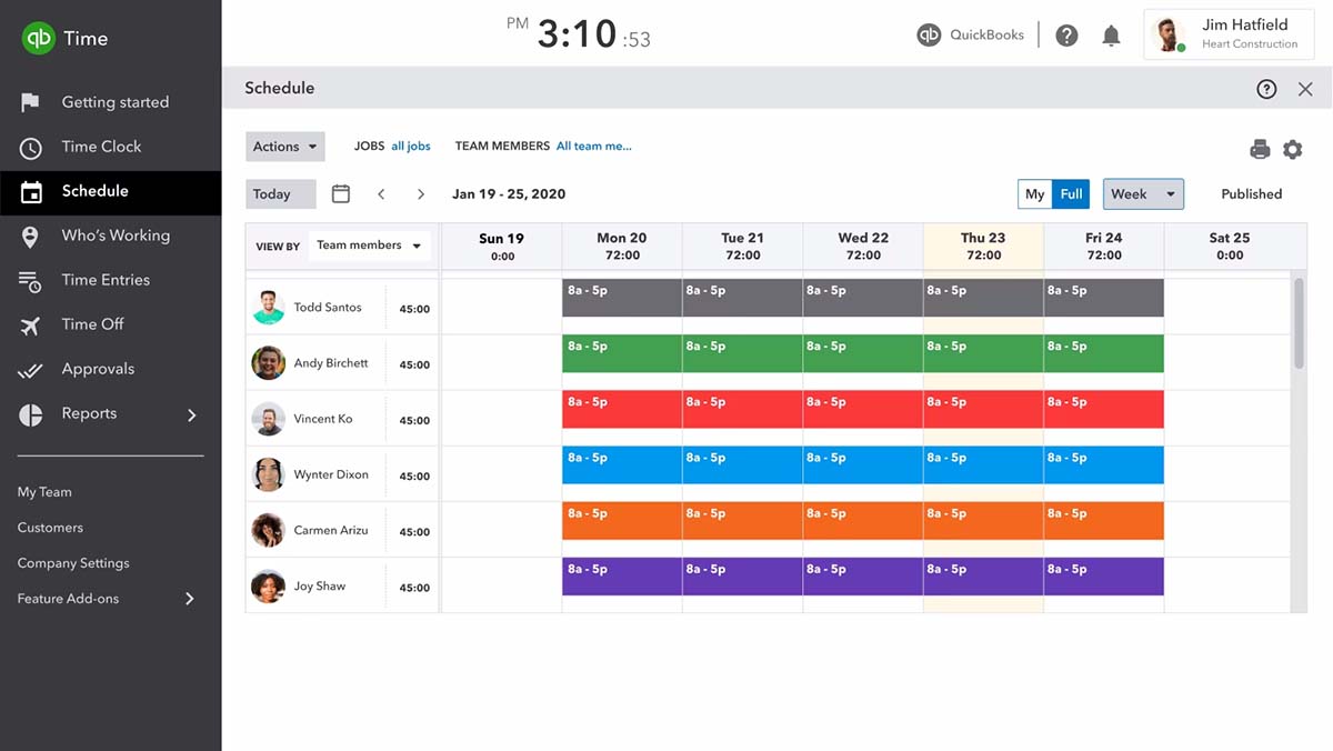 A screenshot of QuickBooks Enterprise Diamond's dashboard showing a job schedule.