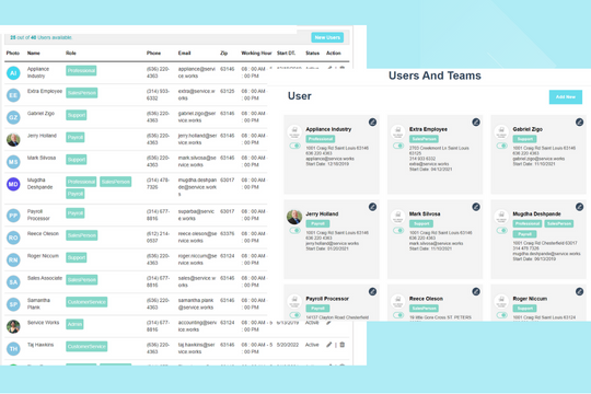 Two product screenshots of ServiceWorks software.