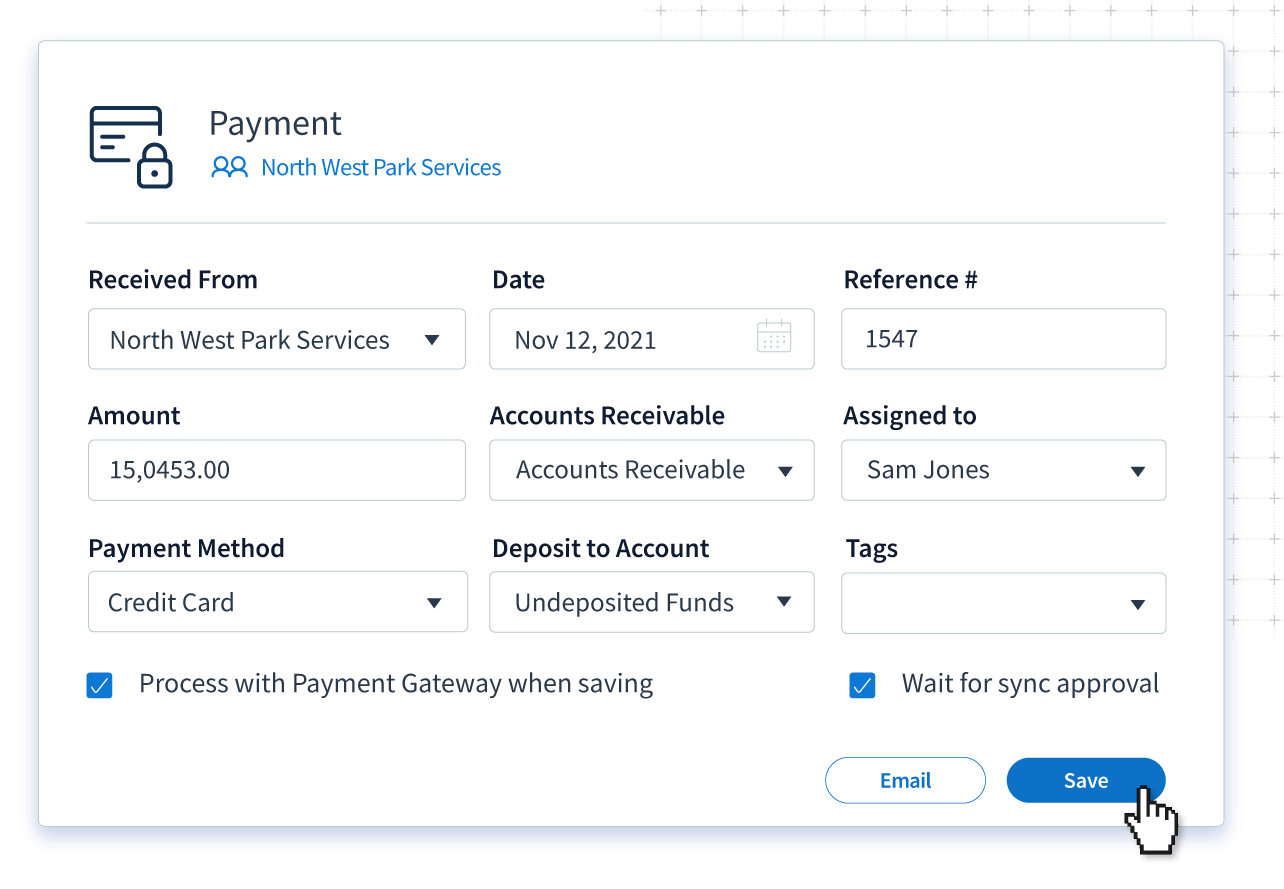 Receive Payment transaction screen