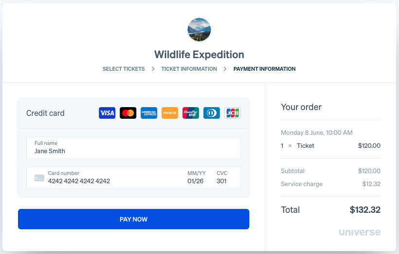 Screenshot of stripe payment processor