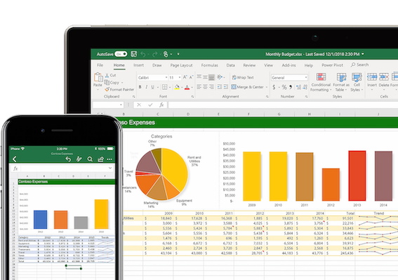 Microsoft Excel product shot with graphs