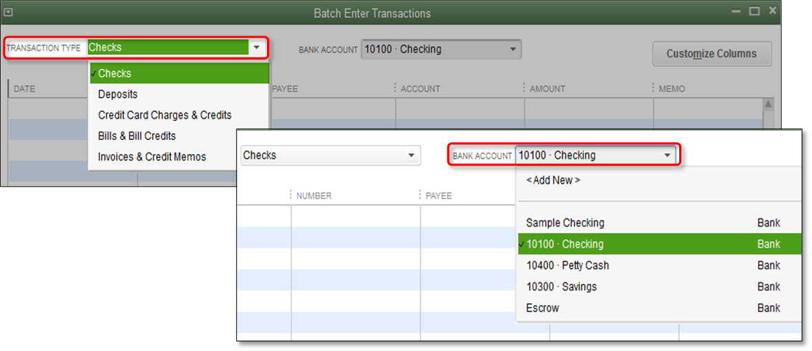 QuickBooks bulk transactions