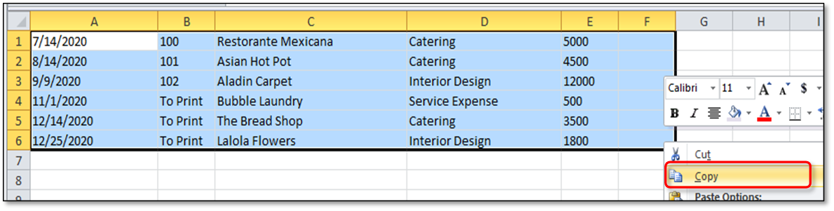 QuickBooks bulk transactions