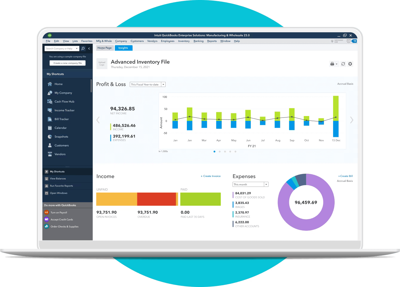 Screenshot of QuickBooks Enterprise dashboard