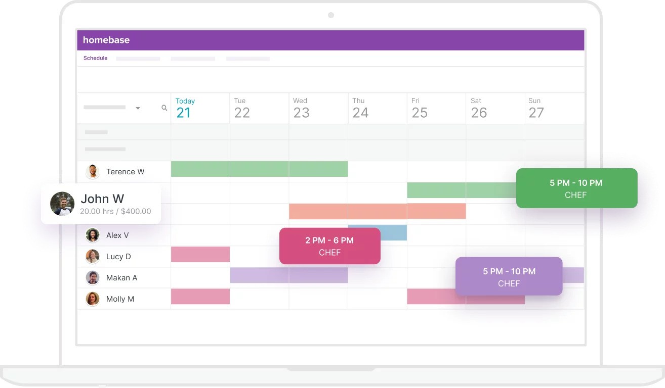 Product shot of Homebase's scheduling features