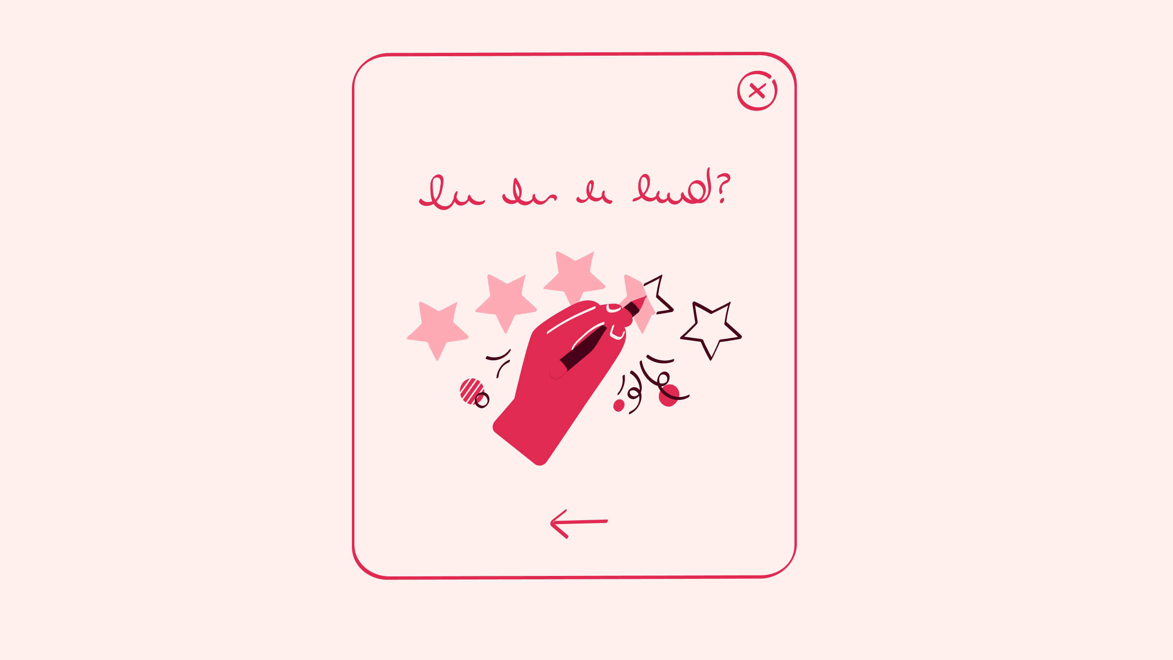 Fuchsia drawing of a hand drawing in customer review stars.