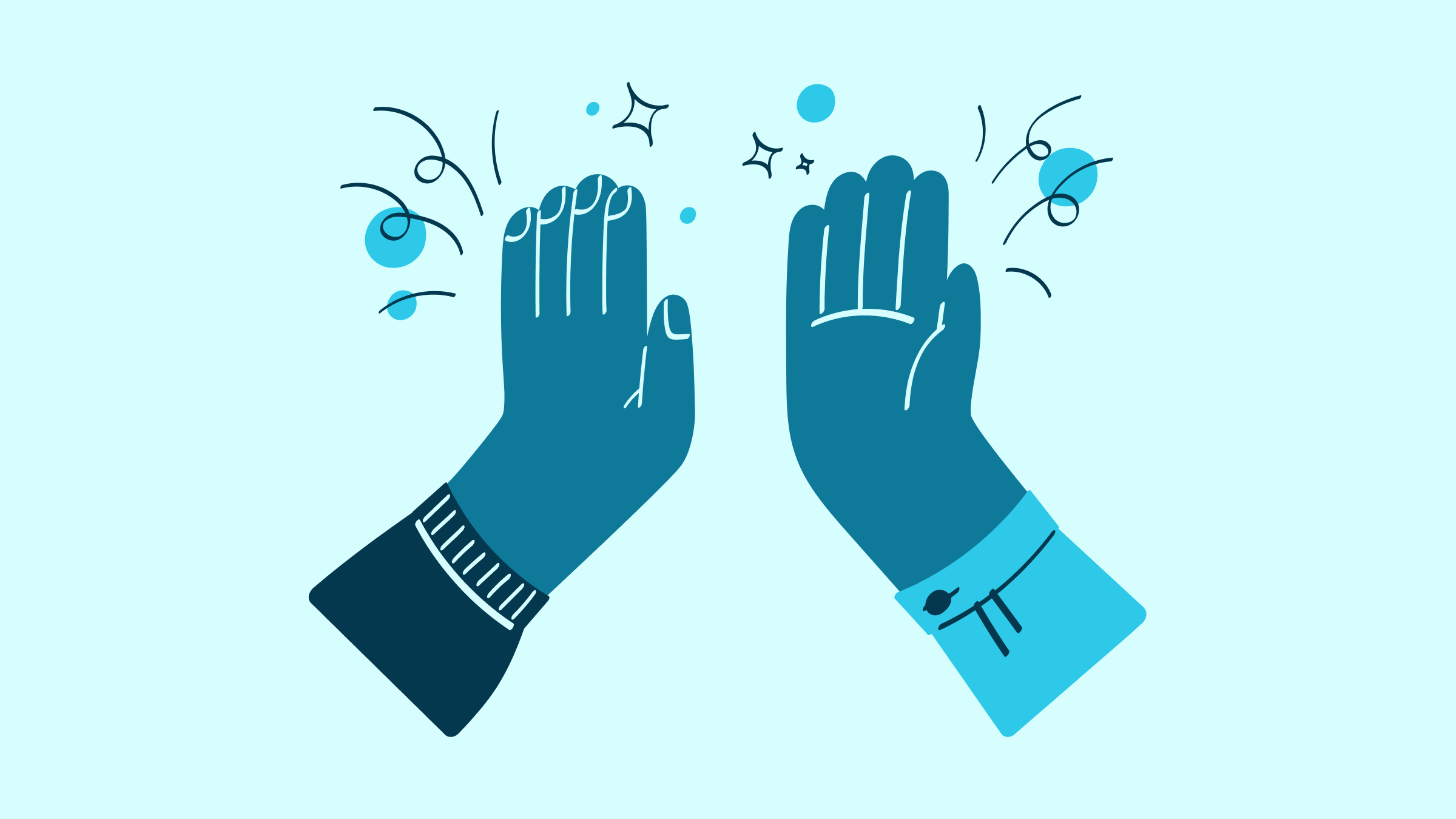 A teal illustration of two hands high-fiving.