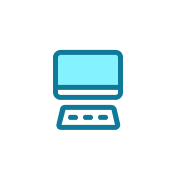 Blue icon of a computer monitor.