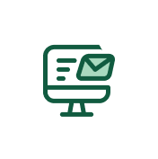Green icon of an email envelope on a computer screen.
