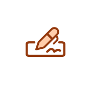 Orange icon of a document and a pencil.