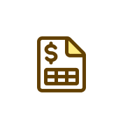 Yellow and brown icon of a paper with a dollar sign.
