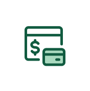 Green icon of two stacked payment cards.