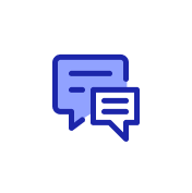 Blue icon of two overlapping chat bubbles.