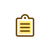 Brown and yellow icon of a clipboard.