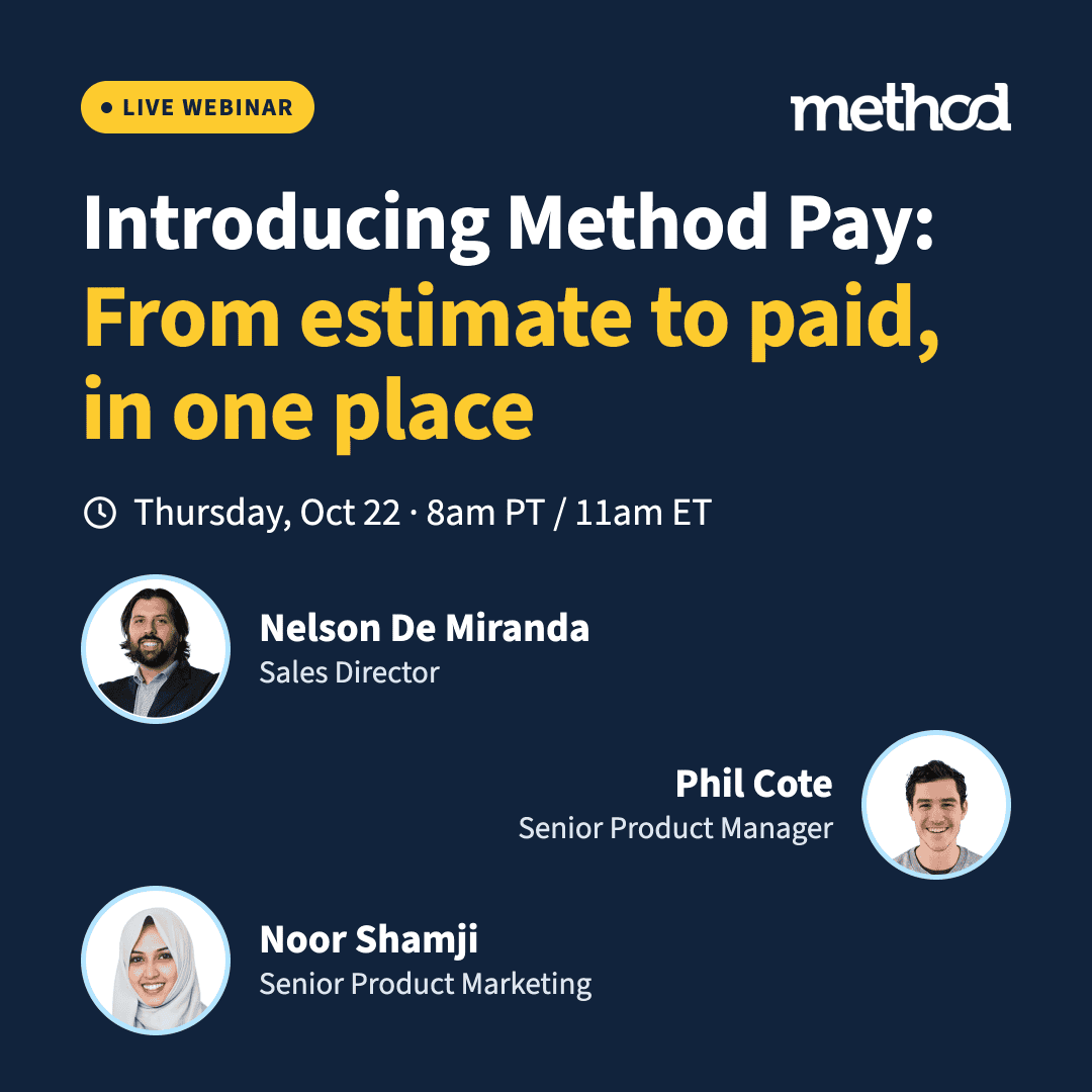 Method Pay webinar announcement with speakers Nelson De Miranda, Phil Cote, and Noor Shamji.