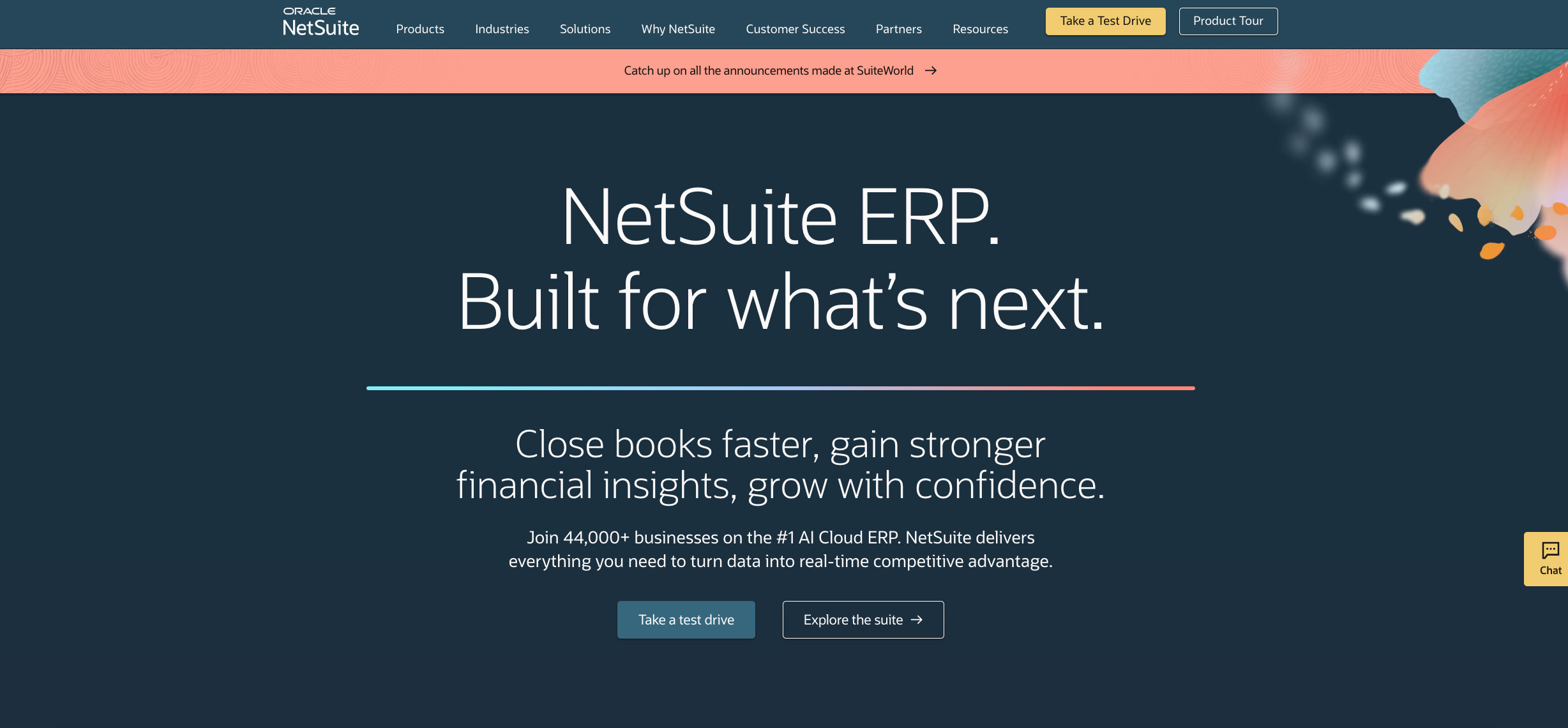 Oracle NetSuite homepage showing its cloud ERP software